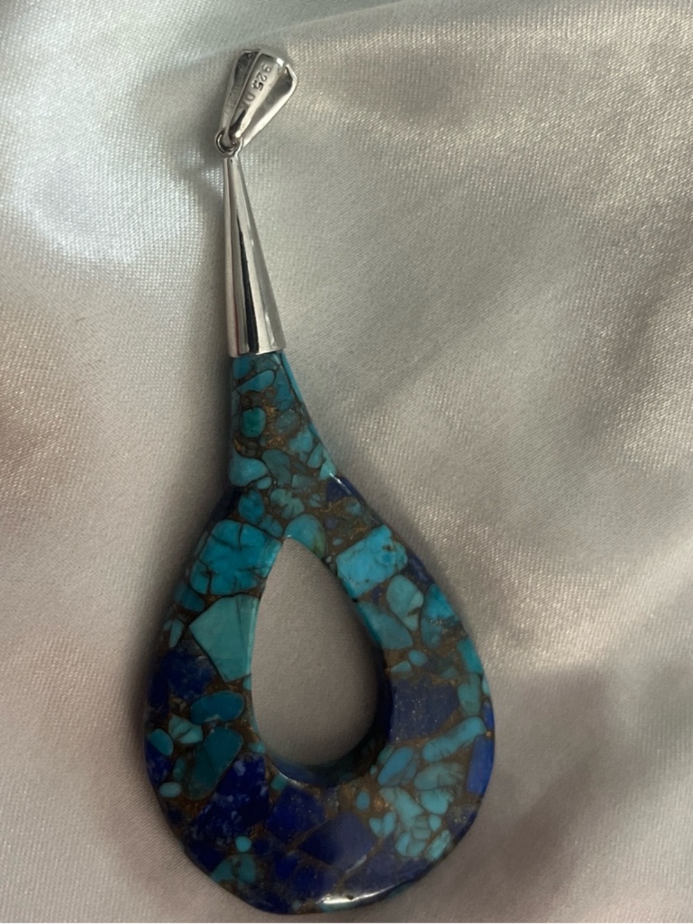 Turquoise & Lapis Mosaic Teardrop Pendant